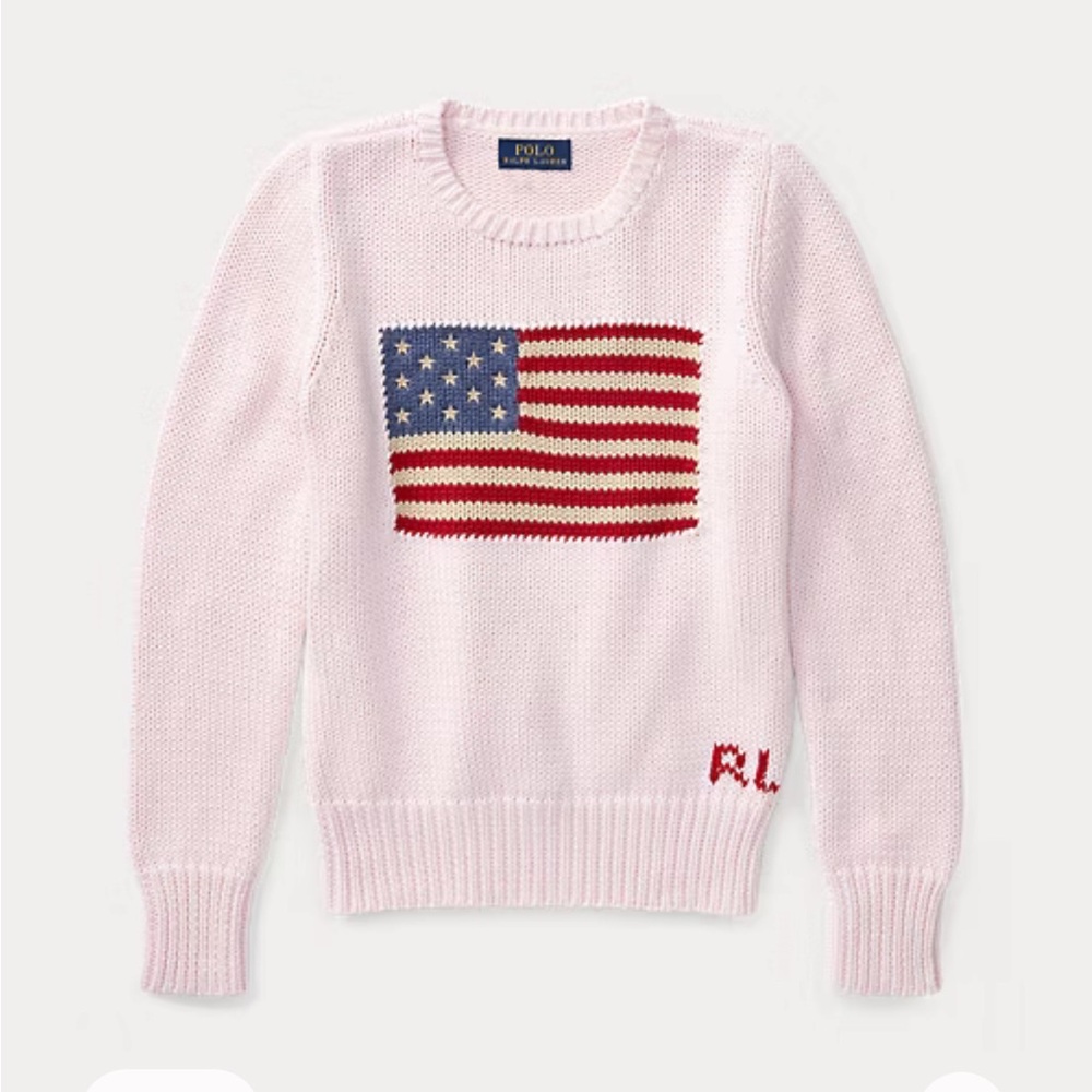 Polo by Ralph Lauren Pink Crew Neck Sweater with American Flag
